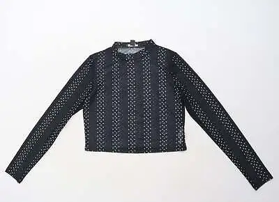 £3 • Buy Primark Womens Black Polka Dot Polyester Basic T-Shirt Size M High Neck - Crop T