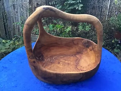 Handled Basket Hand Carved From Single Piece Of Burred Olive Wood  Centrepiece L • £85