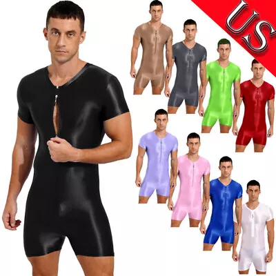 US Mens One Piece Wrestling Singlet Bodysuit Short Sleeve Boxer Jumpsuit Leotard • $11.23