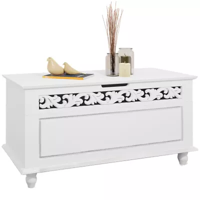 Wooden Chest Blanket Box Trunk Sheet Storage Ottoman Treasure Toy White Unit Lid • £59.95