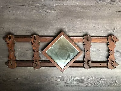 Antique Mission Diamond Mirror Oak Hanging Entry Hall Tree Coat Hat Rack • $98