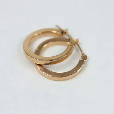 Vintage 14K Solid Rose Gold Square Tube Hoop Earrings 5/8  .85 Grams Scrap Wt. • $17.50