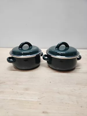 Megaware Green  Enamelware Cooking Pot .5 Qt W/Lid Made In Spain Forest Green 2 • $20