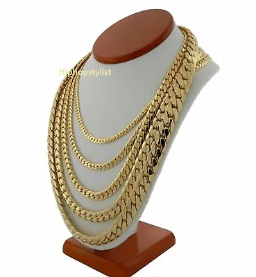 Men's 14k Miami Cuban Link Chain Necklace Bracelet 4mm To 12mm Gold Plated  • $13.99