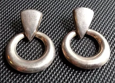 $35 • Buy Vintage 925 Sterling Silver Teardrop Loop Dangle Earrings W/Stud Post
