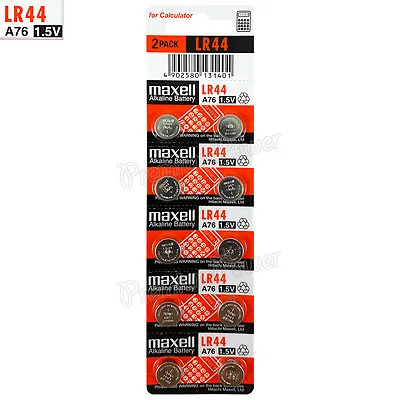 10 X Maxell Alkaline LR44 Batteries 1.5V A76 AG13 303 357 L1154 SR44 Pack Of 2 • $14.70