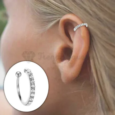 1x Silver Ear Cuff Cartilage Clip Tiny Cubic Zircon Pave Hoop Fashion Earrings • £2.99