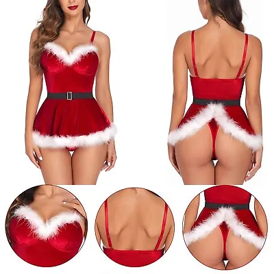 Womens Santa Costumes Masquerade Christmas Props Dress Nightwear And Hat Club • $9.49