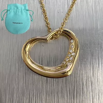 Tiffany & Co. Elsa Peretti 15mm Open Heart 18k Yellow Gold Diamond Necklace 16  • $1046.33