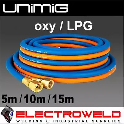 UNIMIG 5m 10m 15m Twin Gas Hose Set Oxy LPG Oxygen Propane Welding Blue Orange • $68.40