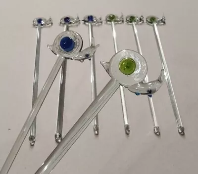 8 Vtg MCM Hand Blown Art Glass Snail Swizzle Stir Sticks  • $30