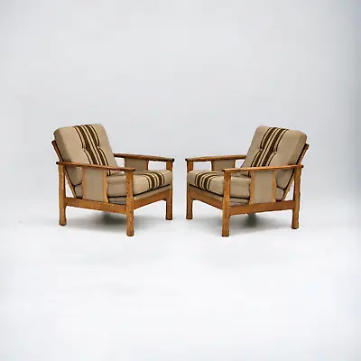 1970s Pair Of Danish Lounge Chairs Original Very Good Condition Wool Oak. • £1365.96