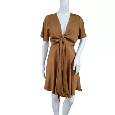 Day Dress Womens Key Hole Tie-Neck Dress Flutter Sleeve L • £47.29