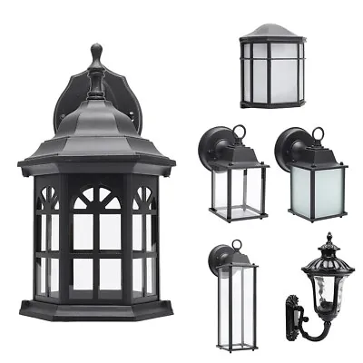 Multi-Style Metal & Glass Lantern Wall Light Coach Sconce Lamp Outside Lighting • £16.94