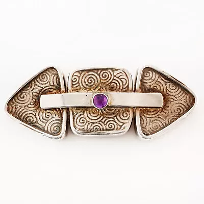 Vintage Sterling Silver Purple Amethyst Swirl Brooch / Pin • $49.50