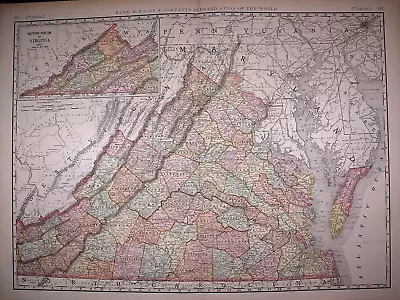 Old 1897 Map ~ VIRGINIA ~ Authentic Atlas Map (XXL22x29) Free S&H #011 • $34