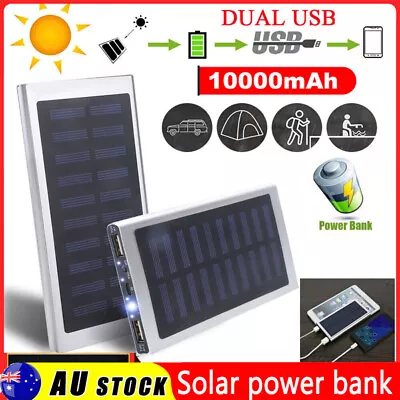 $14.79 • Buy Solar Power Bank 10000mAh Battery Charger Additional Battery 2USB LED For Phones