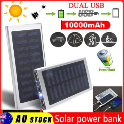 $14.79 • Buy Solar Power Bank 10000mAh Battery Charger Additional Battery 2USB LED For Phones