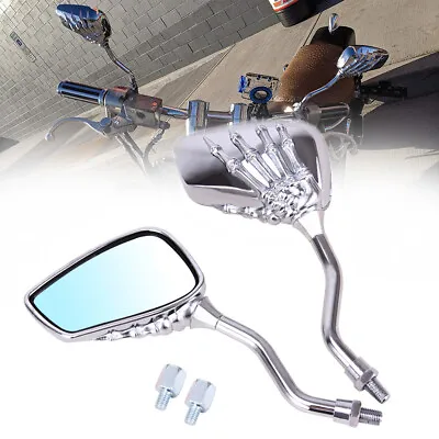 Chrome 8MM 10MM Skeleton Skull Hand Motorcycle Mirrors For Honda Suzuki Yamaha • $23.99