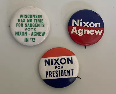 Vtg Political Buttons Richard Nixon Spiro Agnew President Campaign Pins Lot Of 3 • $12