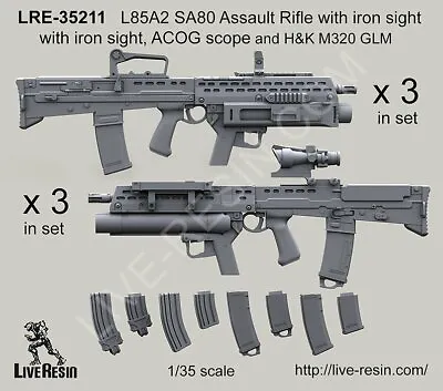 Live Resin LR-35211 1/35 L85A2 SA80 Assault Rifle With M320 GLM Sight & ACOG • $12.92