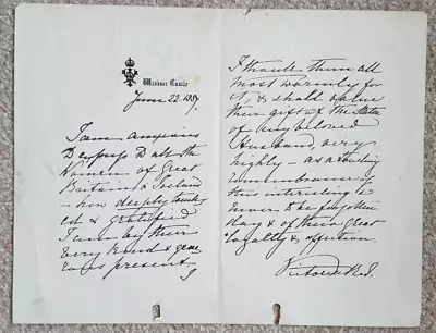£50 • Buy Rare Queen Victoria Hand Written Thank You Letter Signed 1887 Windsor Castle