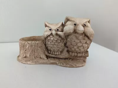 Vintage Owl Planter Wood Resin Succulent Planter Trinket Dish Boho 1970's Decor  • $9.95