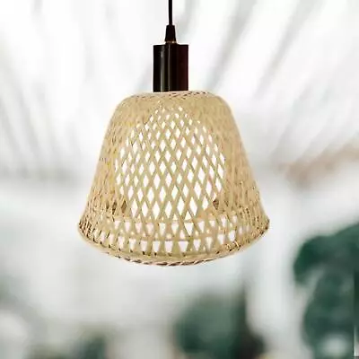 Bamboo Woven Pendant Light Shade Cover Rattan Basket Lampshade For Bedroom • £10.98