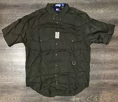 Vintage Tommy Hilfiger Shirt Mens Sz XL 90s Olive Green Short Sleeve Crest Logo • $28