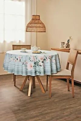 $21 • Buy 62 Inch Blue-Green Tablecloth Round Square. Printed Tablecloth With Pink Flowers