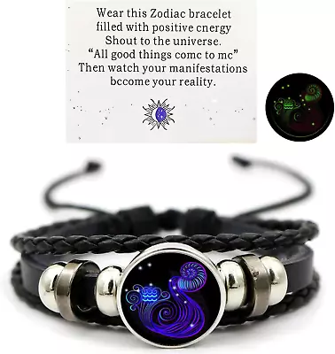 Leather Bracelet Bangle For Men Woman With Signs Of The Zodiac Astrology Luminou • $34.97