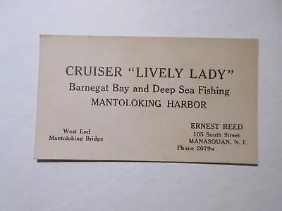 Vintage Business Card Cruiser Lively Lady Mantoloking Harbor NJ Deep Sea Fishing • $12.99