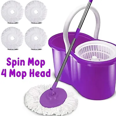 £1113.45 • Buy 360° Rotating Magic Spin Floor Mop Bucket Set Microfibre With 4 Heads For Clean