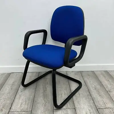 Conference Chair Armrests Blue Fabric Black Metal Cantilever Frame • £70.80