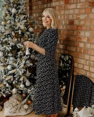 Marks And Spencer Star Print Midaxi Maxi Tea Dress 6 Holly Willoughby Black M&s • £18