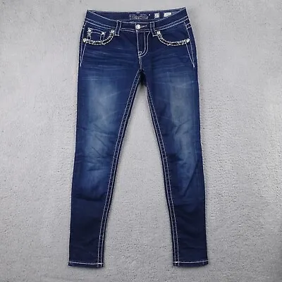 MISS ME Jeans Womens Sz 27 Blue Signature Super Skinny Bling Embellished Dark • $34.96