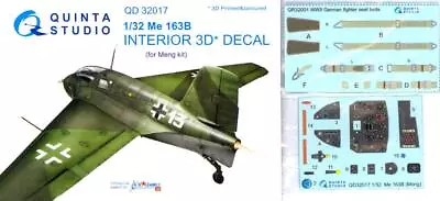 Quinta Studios 1/32 MESSERSCHMITT Me-163B DECAL COLORED INTERIOR SET Meng Kit • $22.99