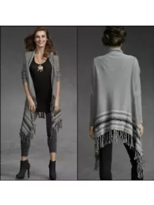 Cabi Sz XS Style 974 Prairie Wrap Open Front Cardigan With Fringe Gray • $14.99