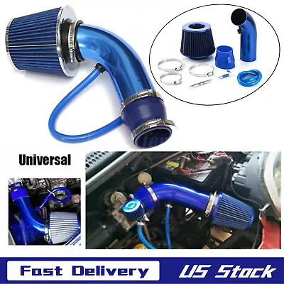 3  Cold Air Intake Pipe Kit With Filter Power Flow Hose System Universal Blue • $26.09