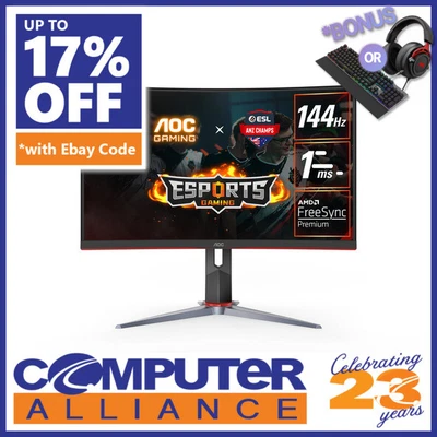 $369 • Buy 27  AOC CQ27G2 QHD 144hz FreeSync Curved Monitor With Height Adjust