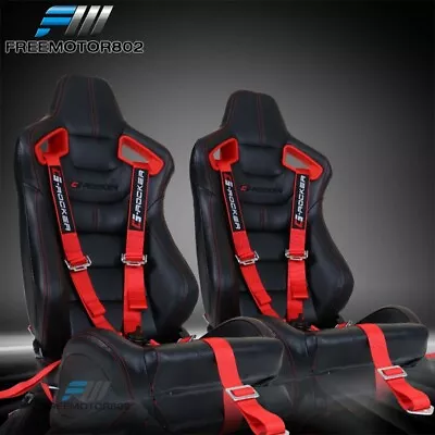 Adjust Universal Racing Seat Red Bezel PU Carbon & Dual Slider & 5 Point Belt X2 • $437.99