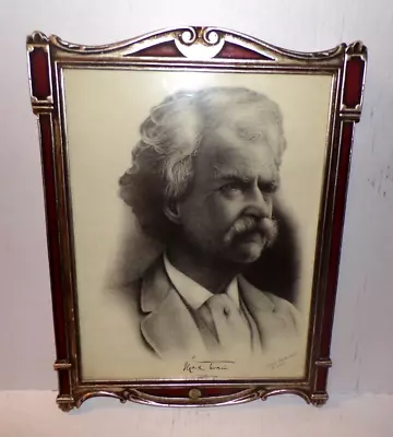 Newcomb Macklin Frame Antique Art Deco Carved Wood Silver Red Mark Twain Print • $299.99