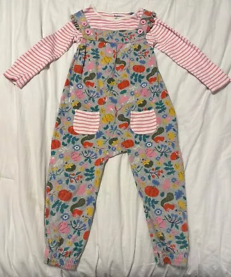 Mini Boden Floral Squirrel Hedgehog Bunny Dungas And Bodysuit Girls Size 2/3 • $34.99