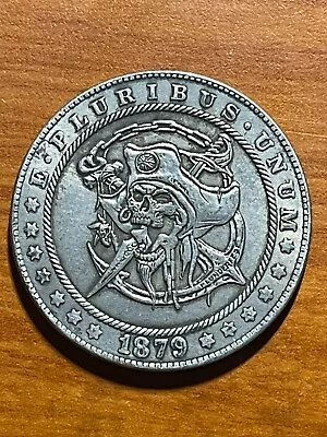 1879 Denver Morgan Dollar Hobo Coin - Pirate Skull W/ Sword And Anchor. • $12.99