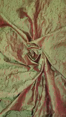 BTY- 100% Silk Jacquard Fabric Iridescent Green & Pink Vines Fabric • $14.99