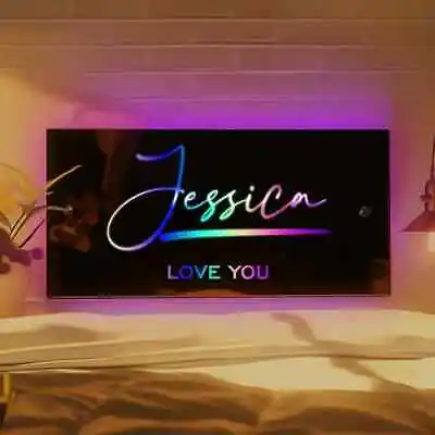 Personalised Name Mirror Sign LED Custom Illuminated Light Up Bedroom Sign • £22.99