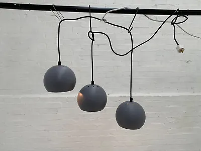EB3456 Set Of Three Small Danish Grey Steel Ball Pendant Ceiling Lamps LCLC • £120