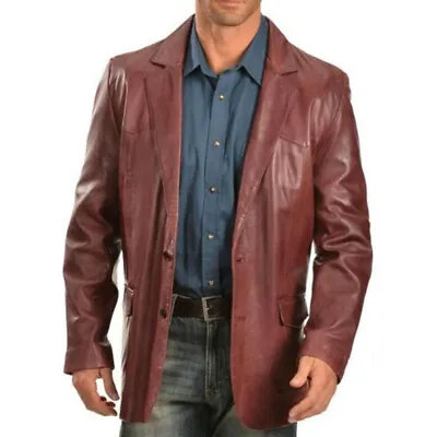 Mens Genuine Lambskin Real Leather Blazer Button Coat Jacket Soft Stylish Brown • $132.99
