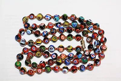 Venetian Murano Millefiori Blown Art Glass Beads Necklace 36  • $50