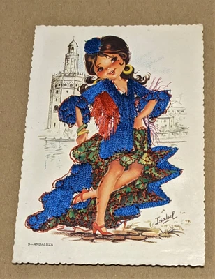 £7.99 • Buy Spanish 1960's 'Isabel' Postcard,Dancing Lady In Real Embroidered & Cloth Dress.